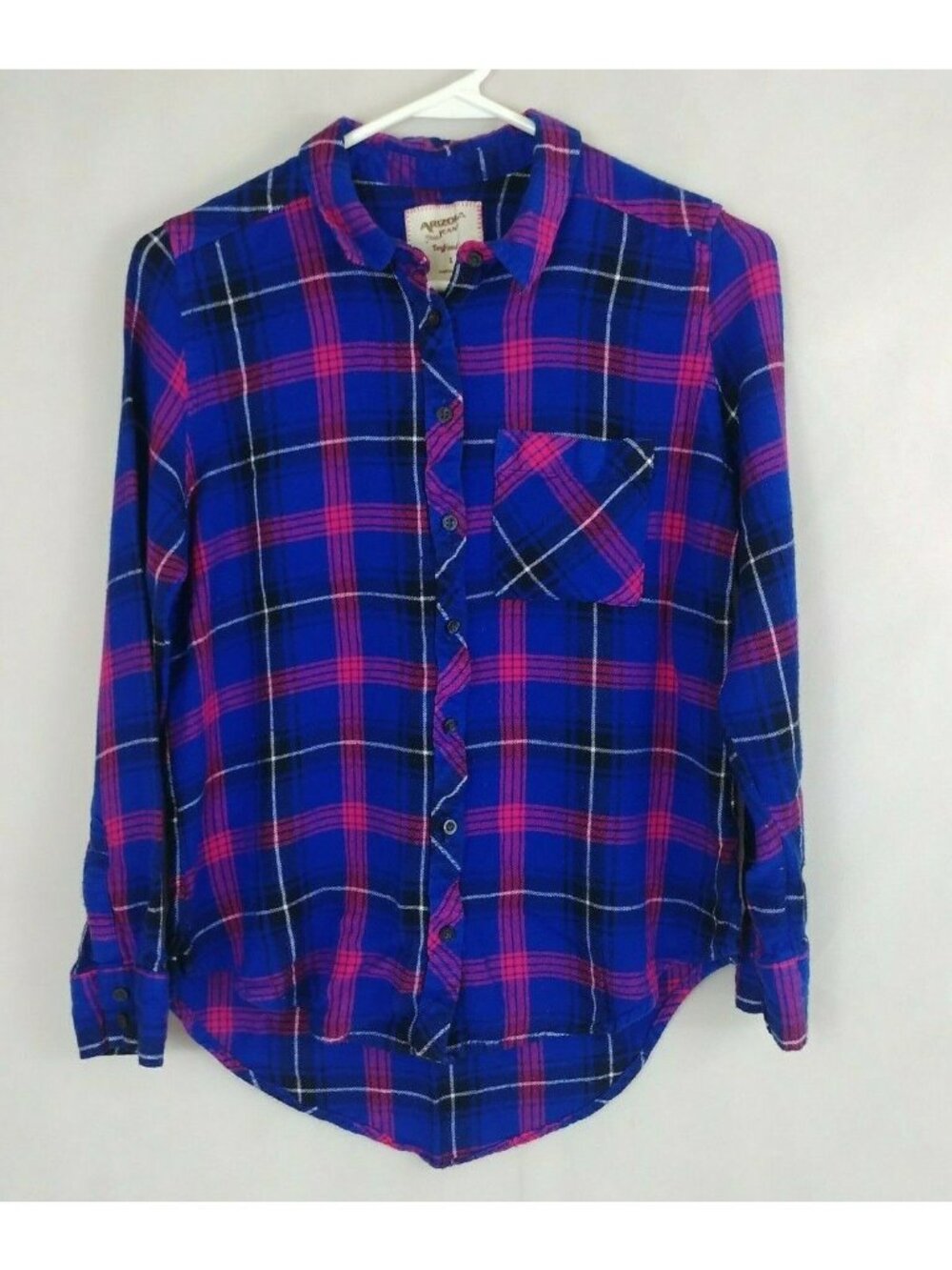 Arizona Jeans Co Women's Boyfriend Pink & Blue Flannel Shirt Size Small